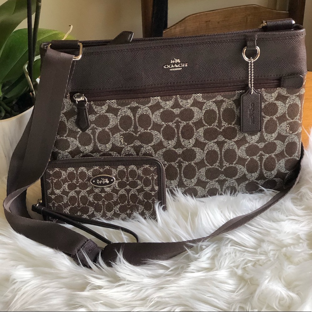 Coach Signature Print Spencer Crossbody + Wristlet